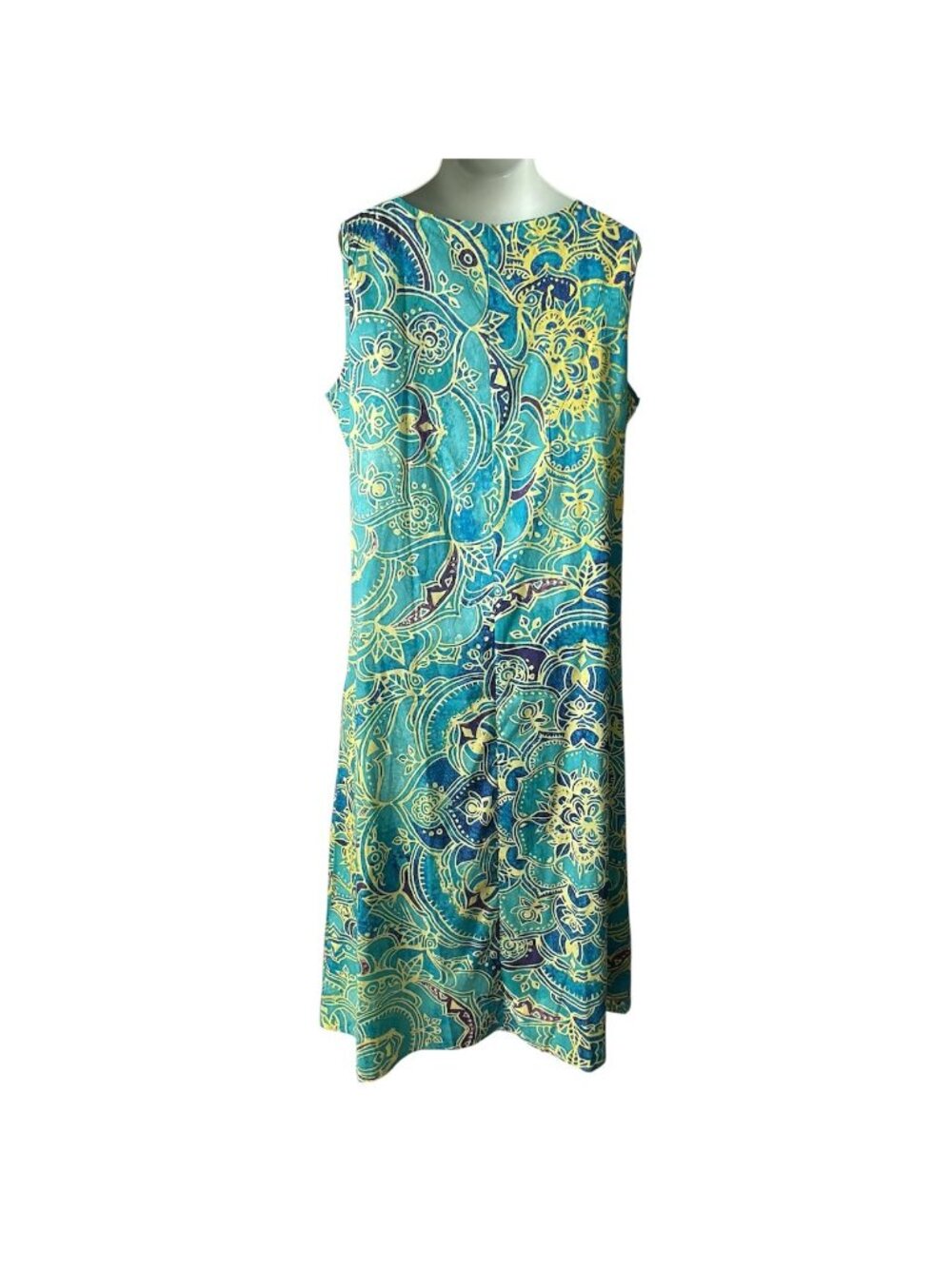 Vintage Womens 3XL Maxi Dress Sleeveless Vibrant Green Blue Yellow Floral Shift - Picture 8 of 16